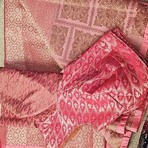 NWOT Baby Pink Saree with matching blouse